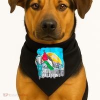 Free Palestine Save Gaza Ilustraion USA-Made Doggie Bandana thumb 1
