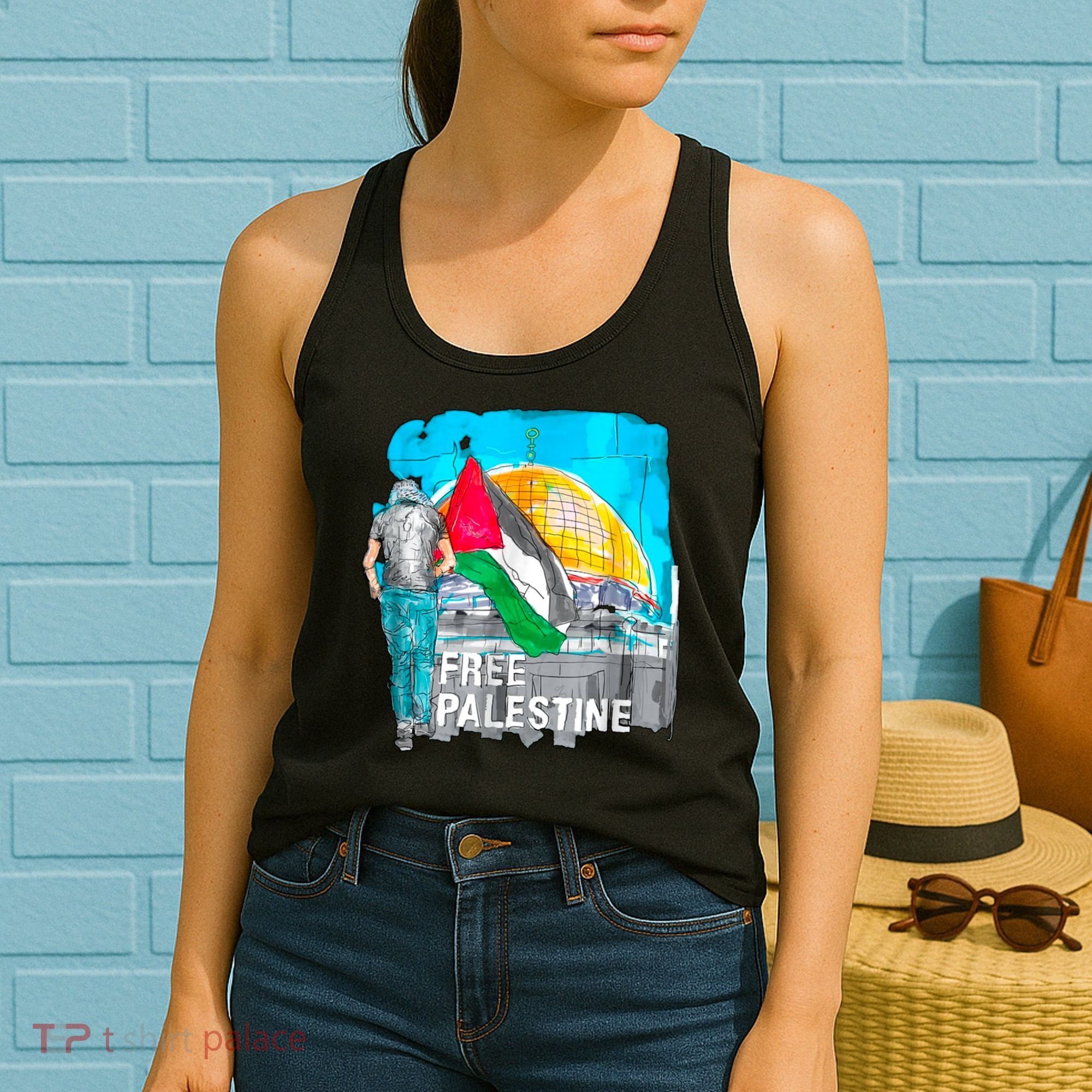 Free Palestine Save Gaza Ilustraion Women's Tank Top