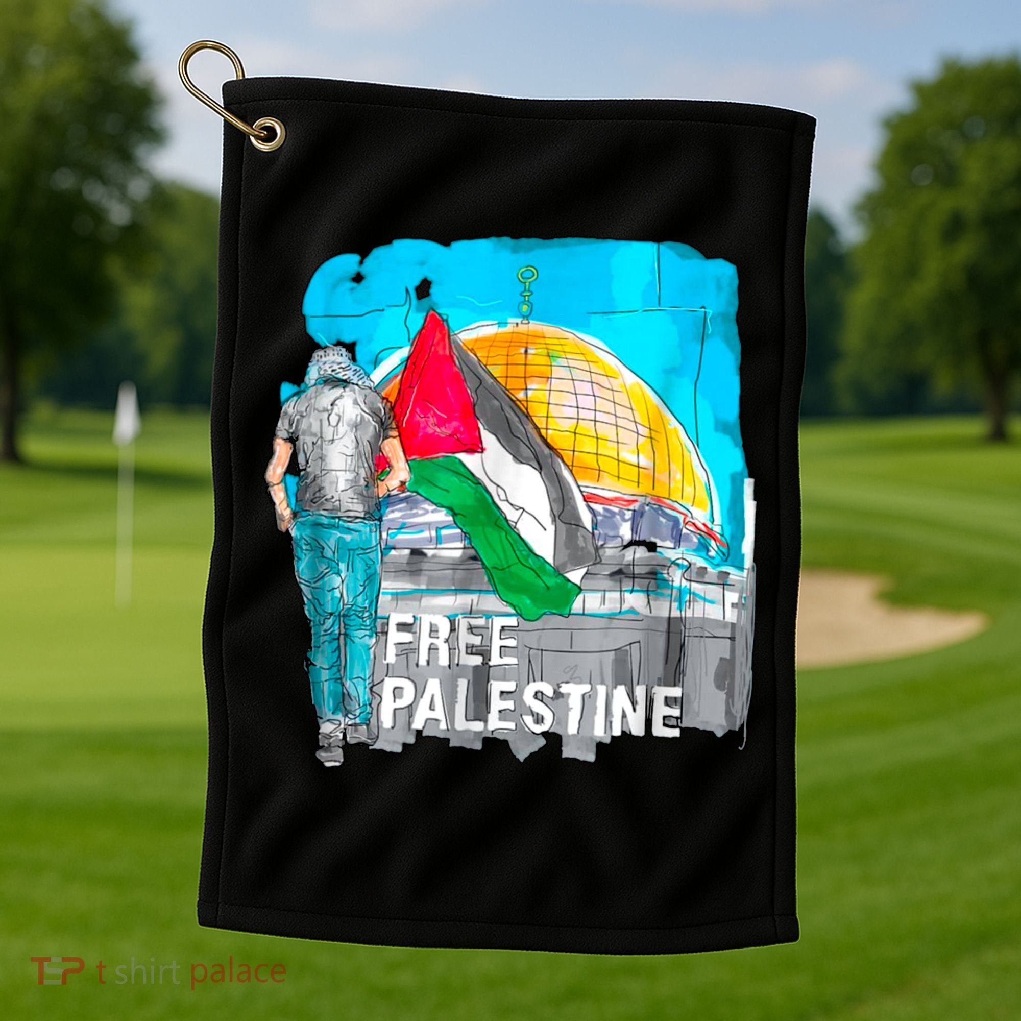 Free Palestine Save Gaza Ilustraion Golf Towel