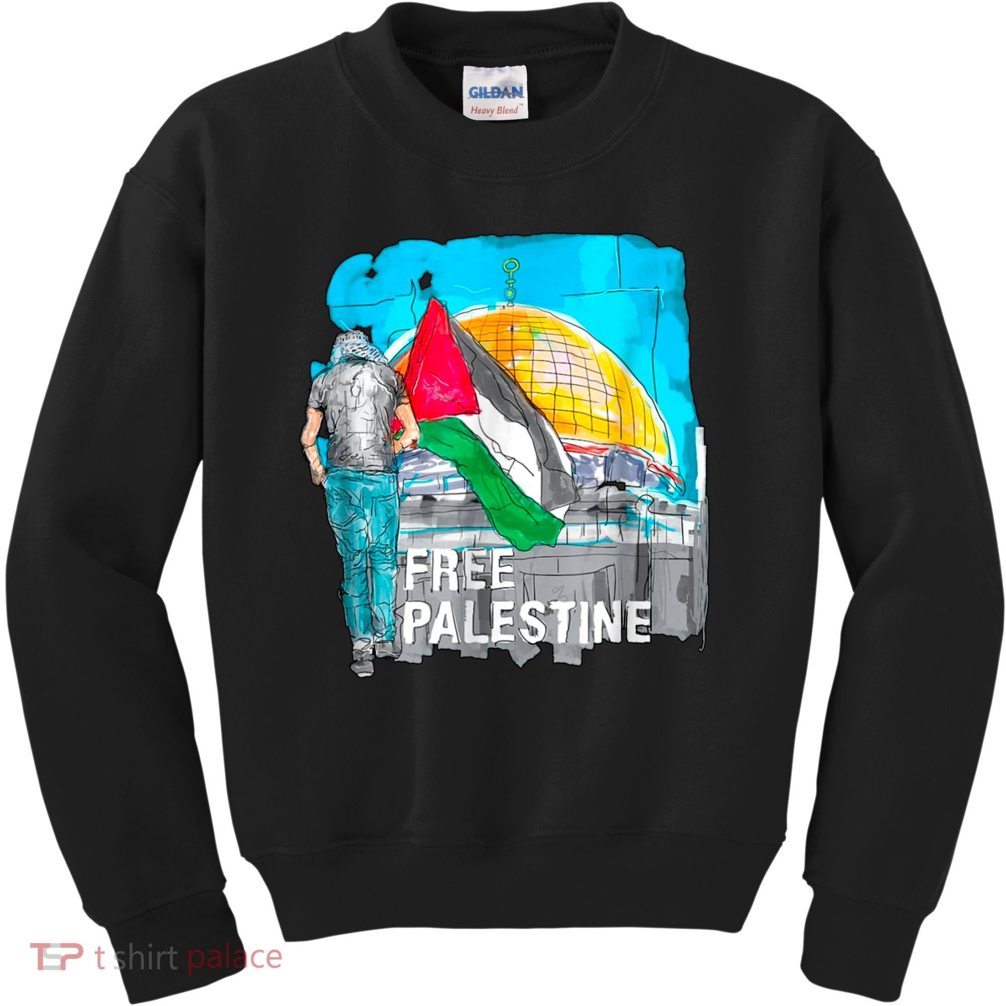 Free Palestine Save Gaza Ilustraion Kids Sweatshirt