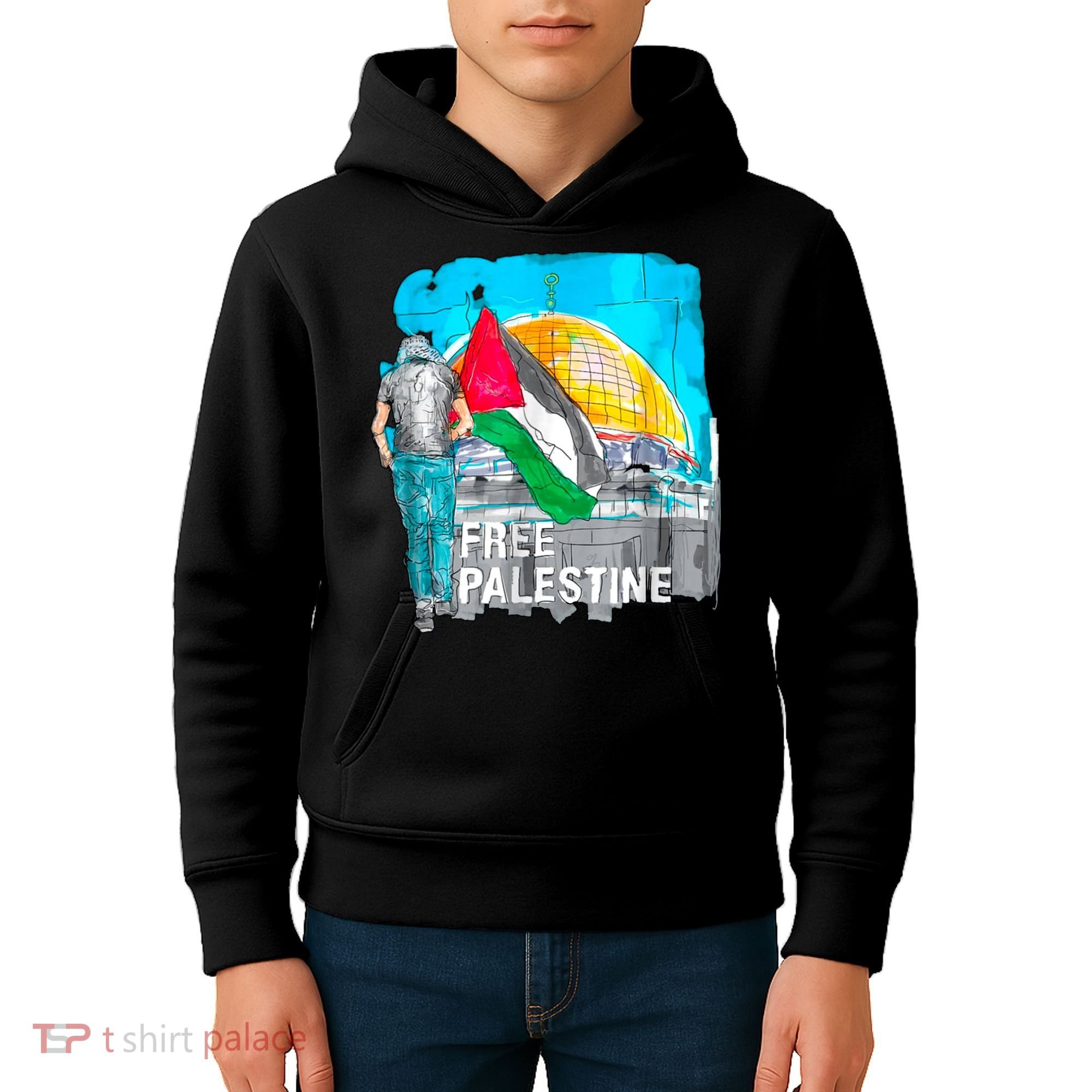 Free Palestine Save Gaza Ilustraion Kids Hoodie