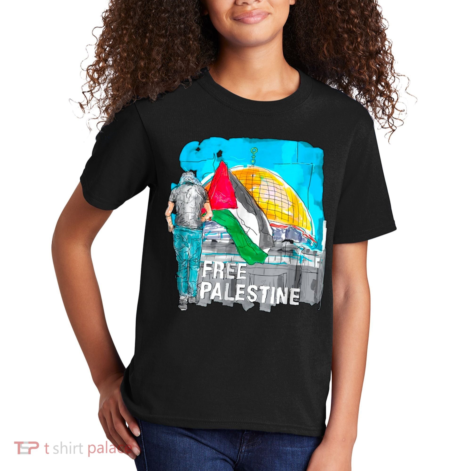 Free Palestine Save Gaza Ilustraion Kids T-Shirt