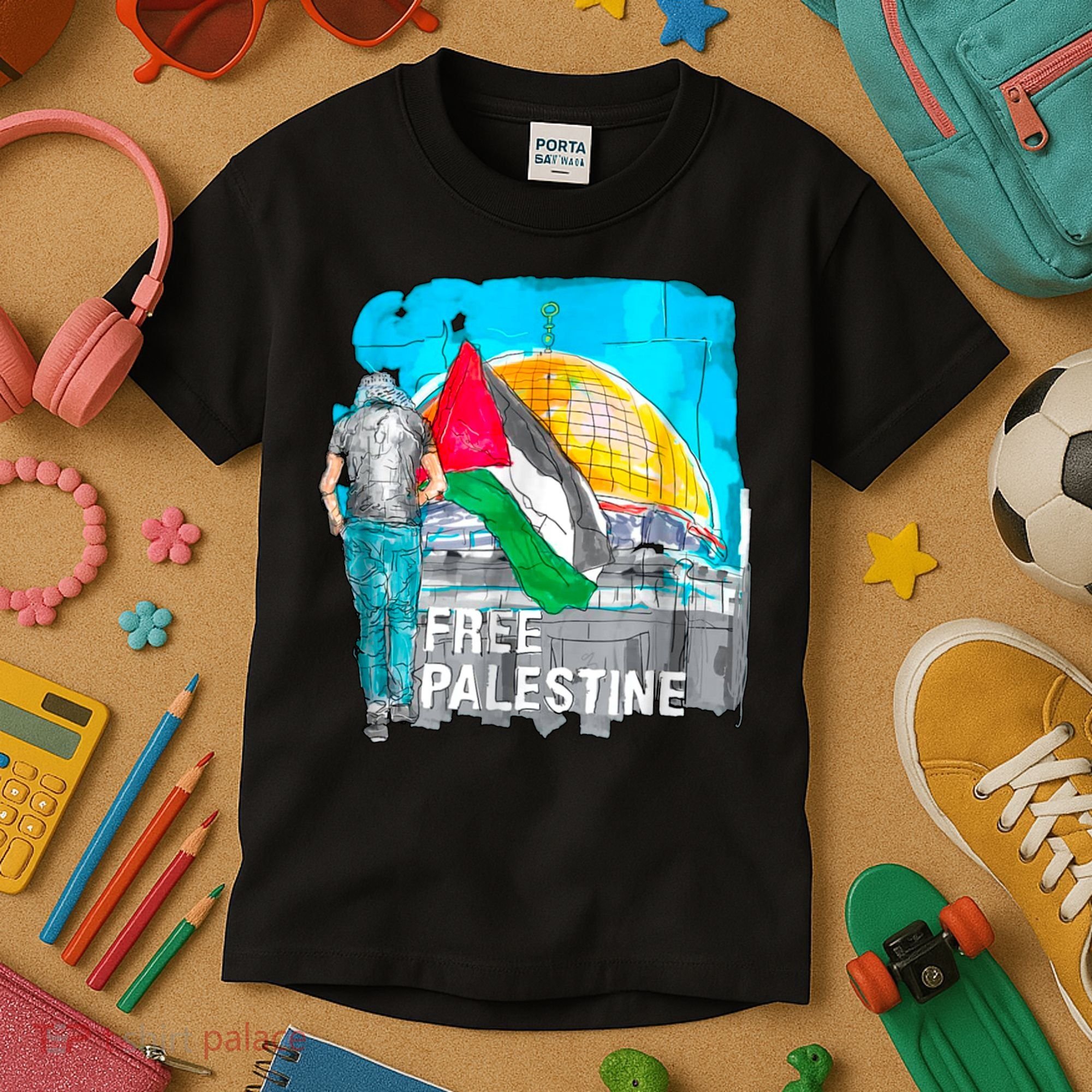 Free Palestine Save Gaza Ilustraion Kids T-Shirt