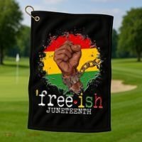 Freeish Juneteenth June 19 Fist Breaking Chains Golf Towel thumb 1