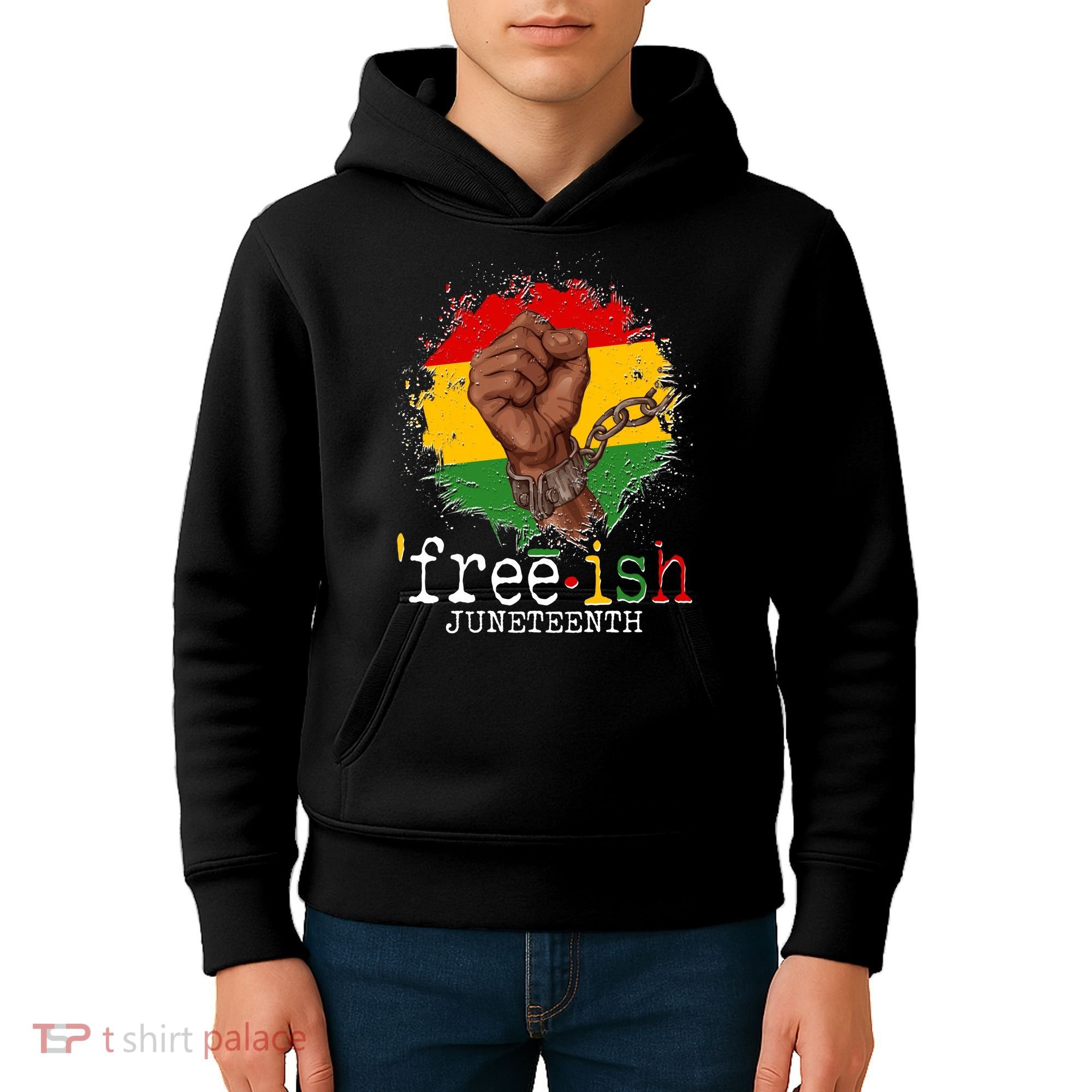 Freeish Juneteenth June 19 Fist Breaking Chains Kids Hoodie