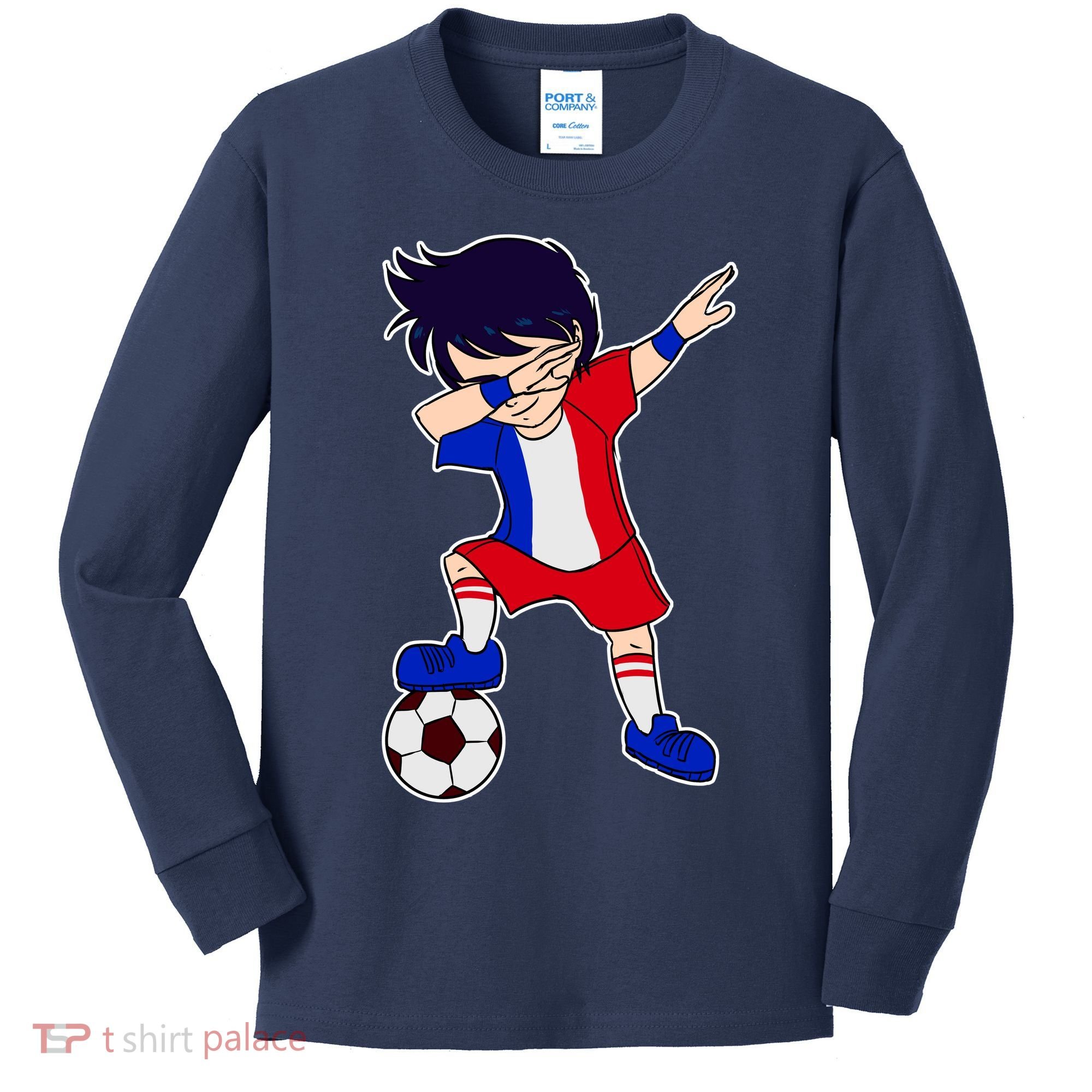 French Dabbing Soccer Boy France Kids Long Sleeve Shirt