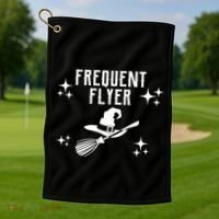 Frequent Flyer Funny Witch Halloween Golf Towel thumb 1