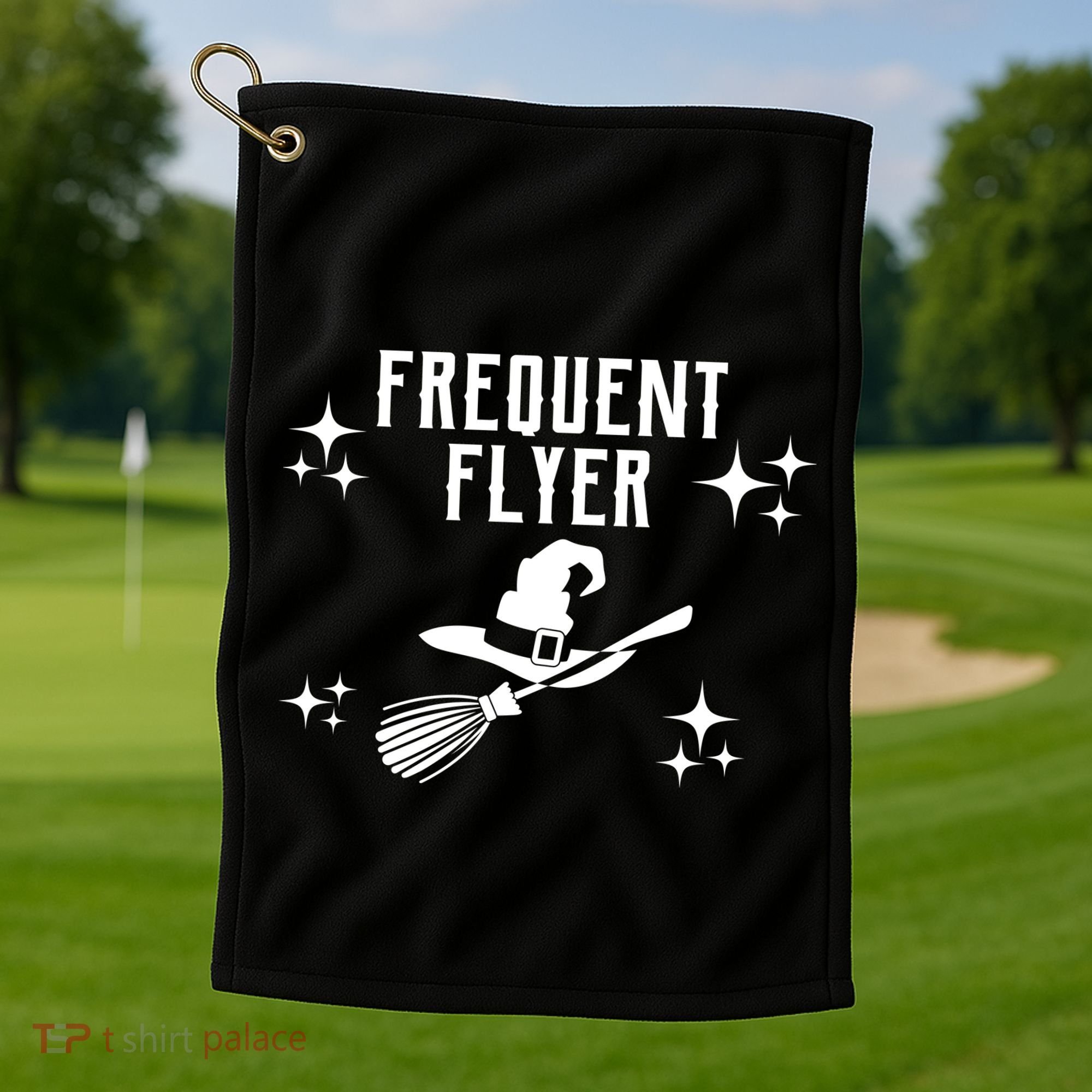 Frequent Flyer Funny Witch Halloween Golf Towel