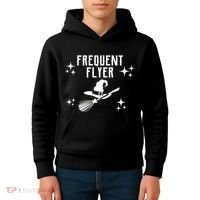 Frequent Flyer Funny Witch Halloween Kids Hoodie thumb 4