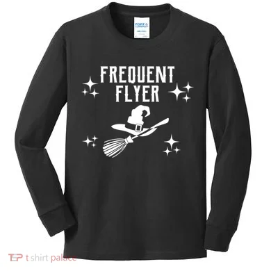 Frequent Flyer Funny Witch Halloween Kids Long Sleeve Shirt