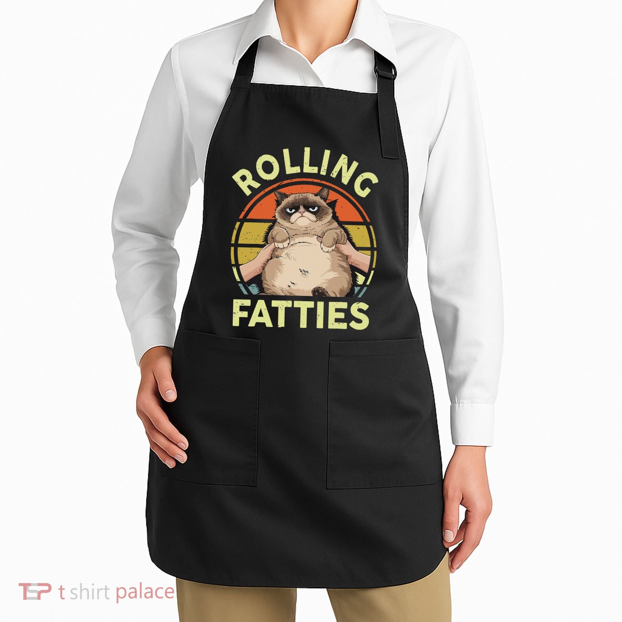 Funny Rolling Fatties Grumpy Kitten Cat Breed Mom Dad Retro Apron