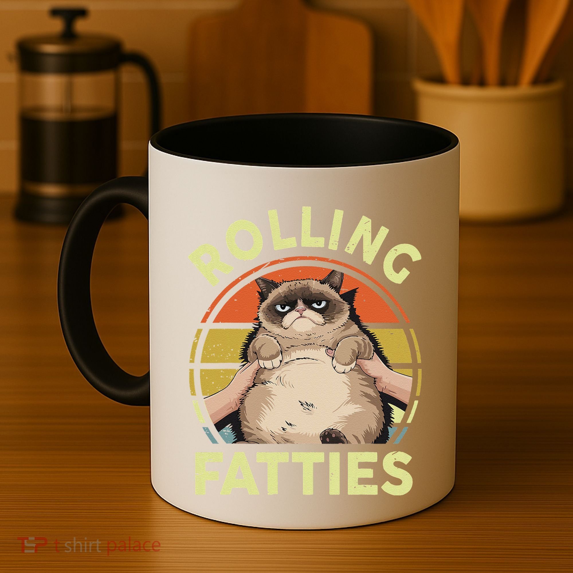 Funny Rolling Fatties Grumpy Kitten Cat Breed Mom Dad Retro Coffee Mug