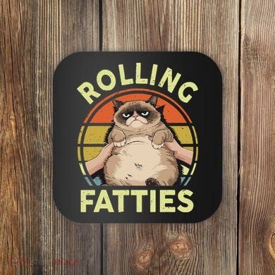 Funny Rolling Fatties Grumpy Kitten Cat Breed Mom Dad Retro Coaster