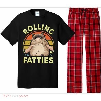 Funny Rolling Fatties Grumpy Kitten Cat Breed Mom Dad Retro Pajama Set