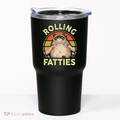 Funny Rolling Fatties Grumpy Kitten Cat Breed Mom Dad Retro Tumbler