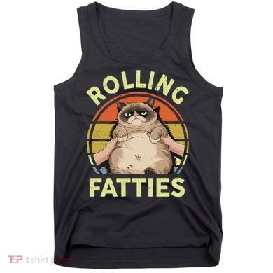 Funny Rolling Fatties Grumpy Kitten Cat Breed Mom Dad Retro Tank Top