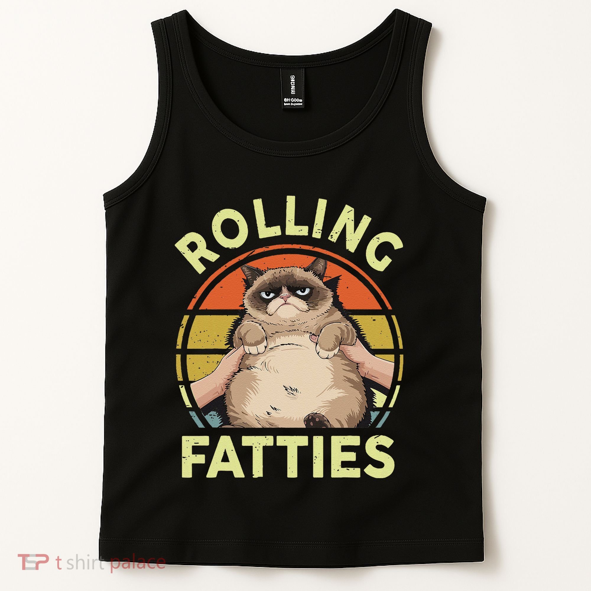 Funny Rolling Fatties Grumpy Kitten Cat Breed Mom Dad Retro Tank Top