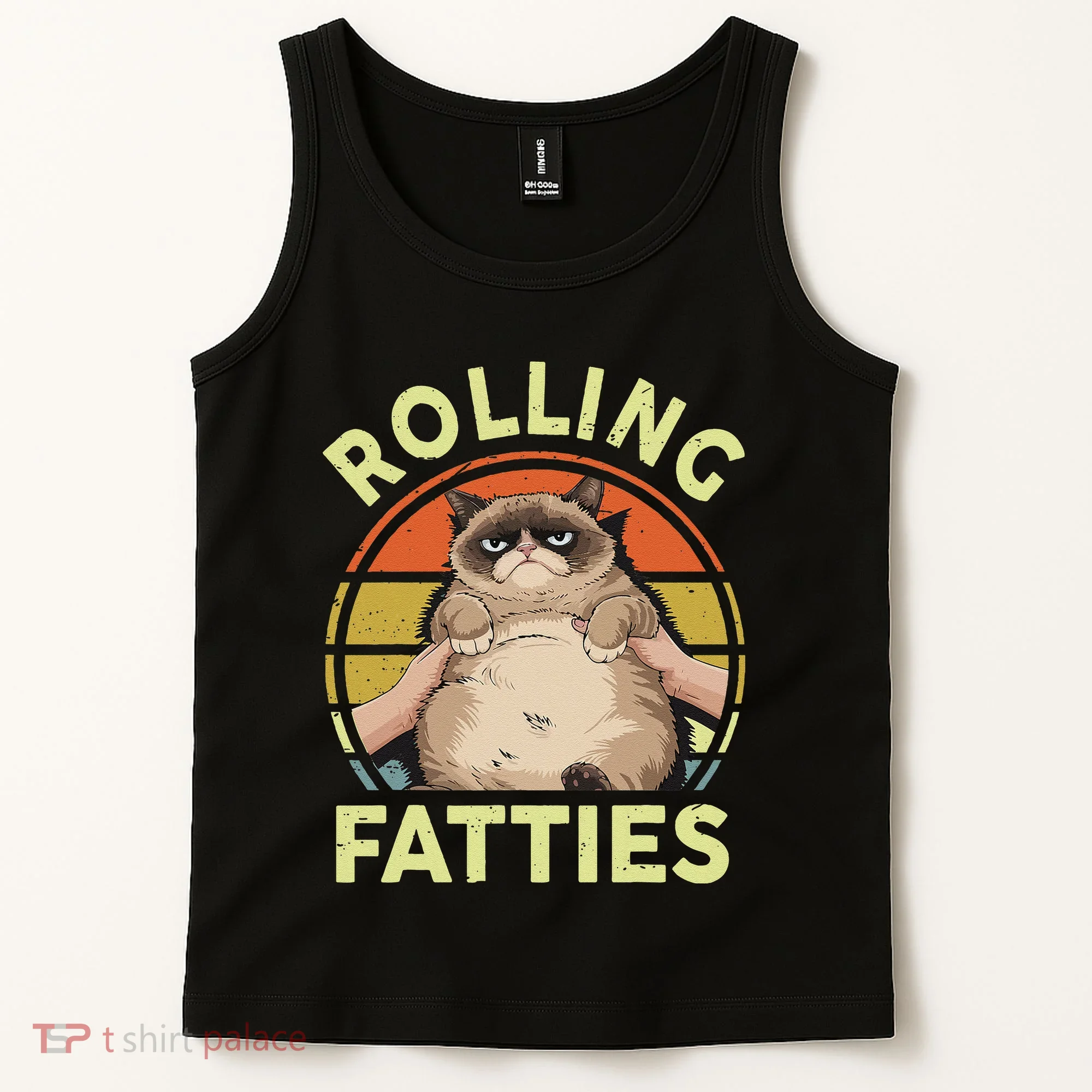 Funny Rolling Fatties Grumpy Kitten Cat Breed Mom Dad Retro Tank Top