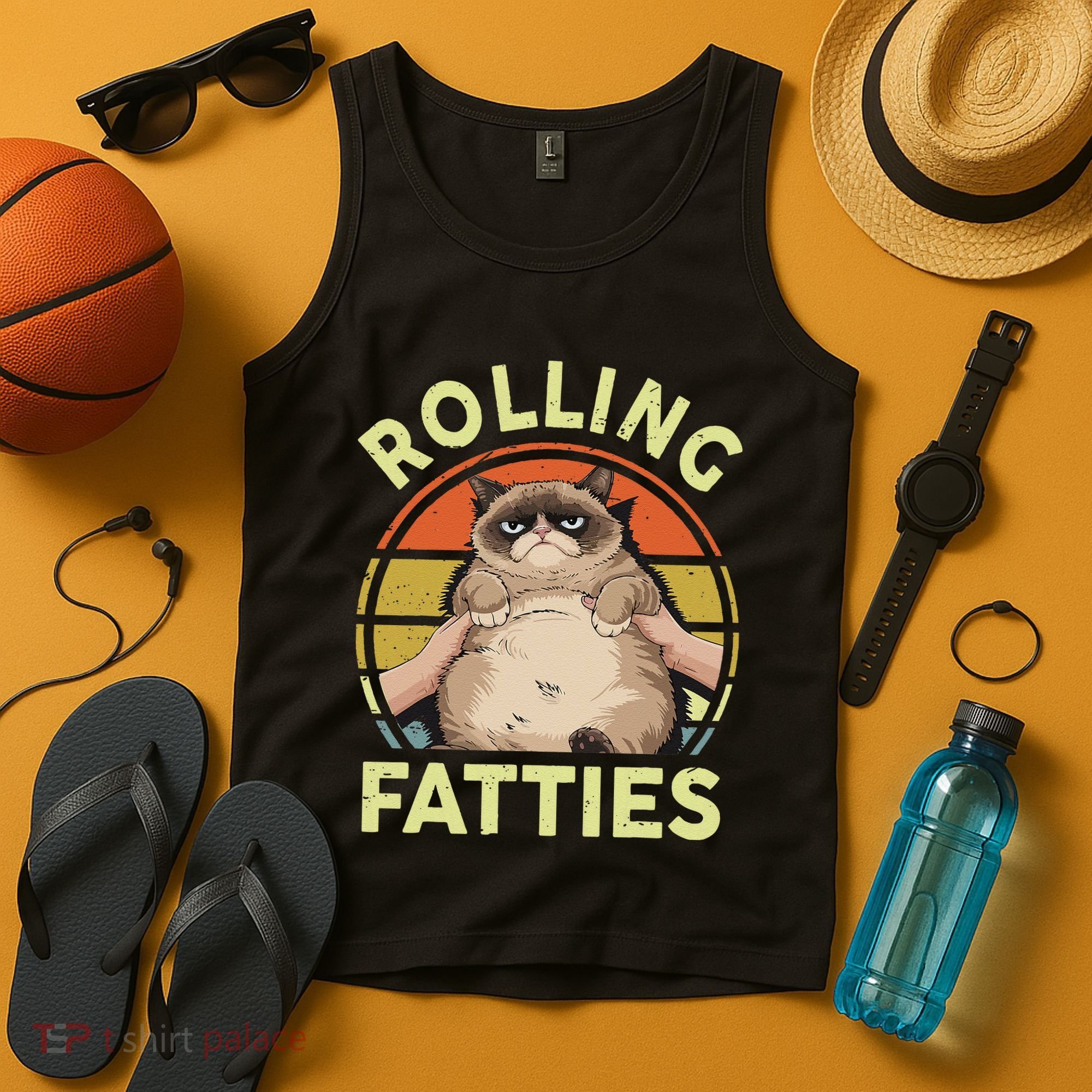 Funny Rolling Fatties Grumpy Kitten Cat Breed Mom Dad Retro Tank Top