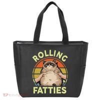 Funny Rolling Fatties Grumpy Kitten Cat Breed Mom Dad Retro Tote Bag thumb 0