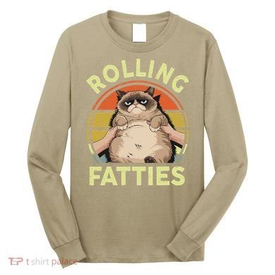 Funny Rolling Fatties Grumpy Kitten Cat Breed Mom Dad Retro Long Sleeve Shirt