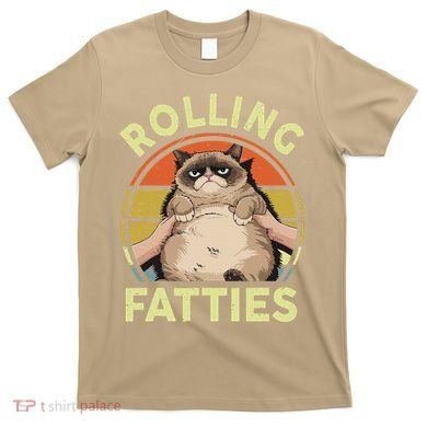 Funny Rolling Fatties Grumpy Kitten Cat Breed Mom Dad Retro T-Shirt