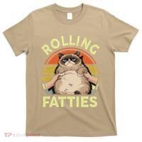 Funny Rolling Fatties Grumpy Kitten Cat Breed Mom Dad Retro T-Shirt thumb 0