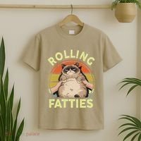 Funny Rolling Fatties Grumpy Kitten Cat Breed Mom Dad Retro T-Shirt thumb 2