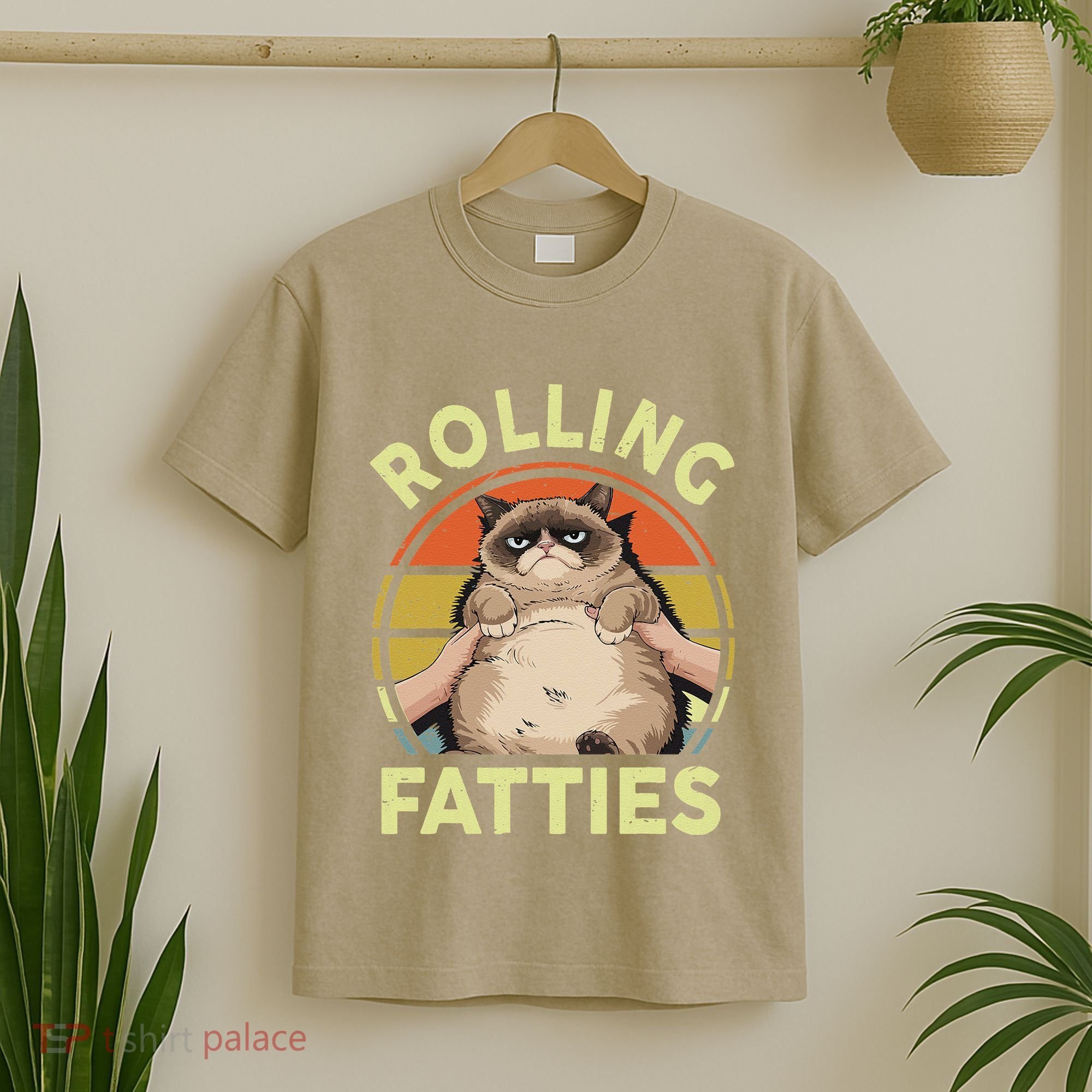 Funny Rolling Fatties Grumpy Kitten Cat Breed Mom Dad Retro T-Shirt
