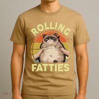 Funny Rolling Fatties Grumpy Kitten Cat Breed Mom Dad Retro T-Shirt thumb 3
