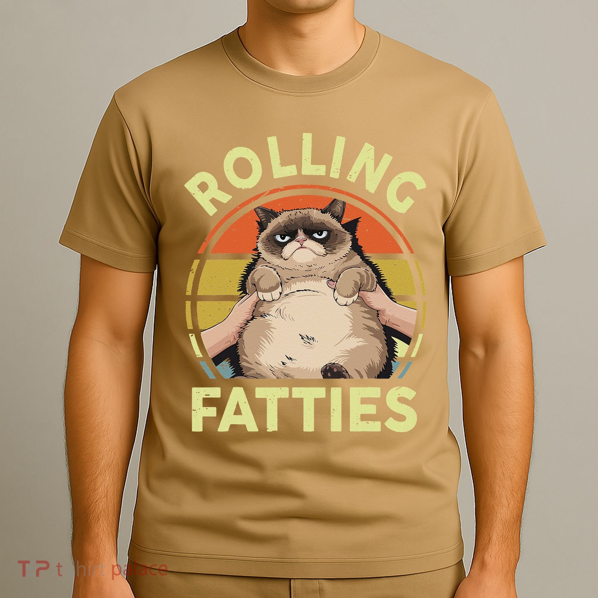 Funny Rolling Fatties Grumpy Kitten Cat Breed Mom Dad Retro T-Shirt
