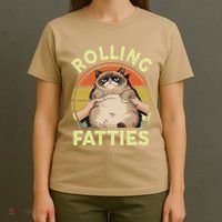 Funny Rolling Fatties Grumpy Kitten Cat Breed Mom Dad Retro T-Shirt thumb 4