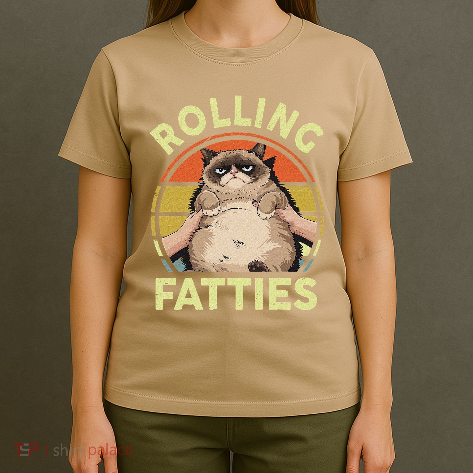 Funny Rolling Fatties Grumpy Kitten Cat Breed Mom Dad Retro T-Shirt