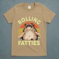 Funny Rolling Fatties Grumpy Kitten Cat Breed Mom Dad Retro T-Shirt thumb 5