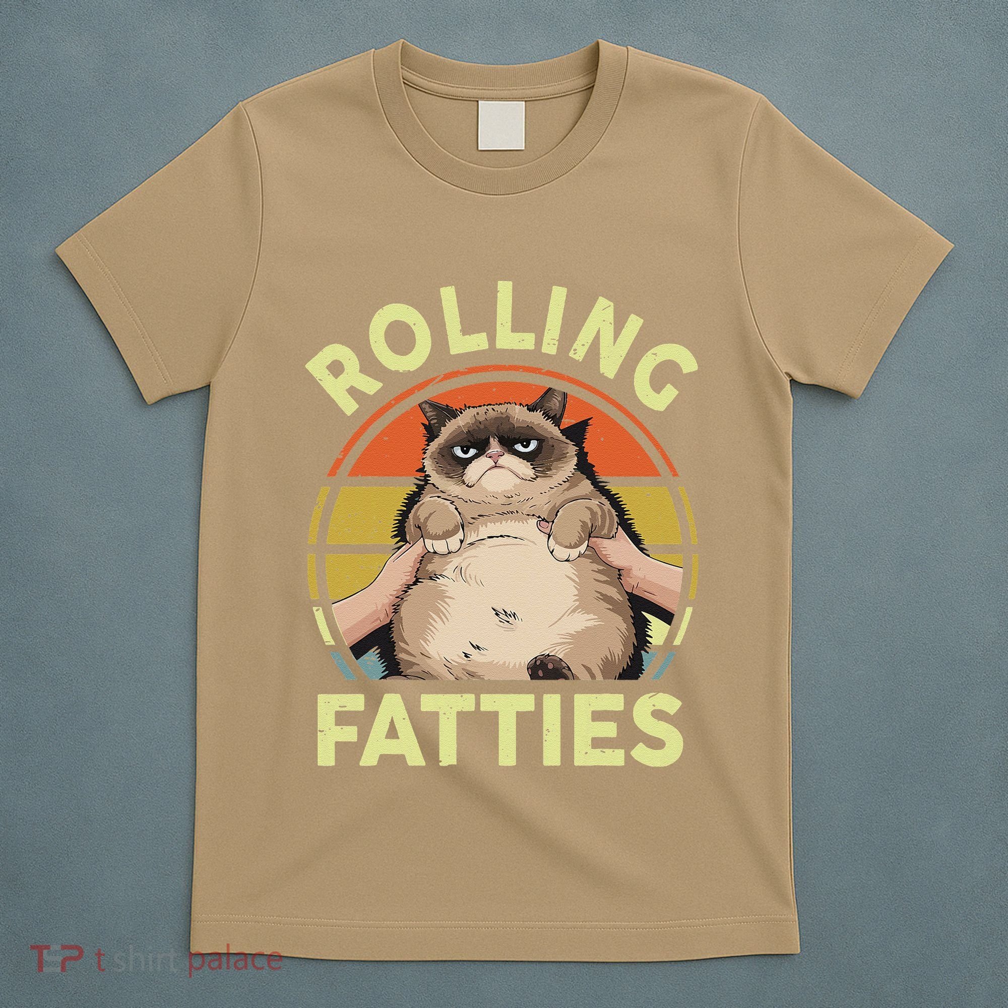 Funny Rolling Fatties Grumpy Kitten Cat Breed Mom Dad Retro T-Shirt