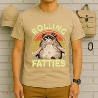 Funny Rolling Fatties Grumpy Kitten Cat Breed Mom Dad Retro T-Shirt thumb 6