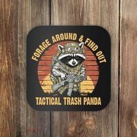 Funny Raccoon Forage Around & Find Out Tactical Trash Panda Coaster thumb 0