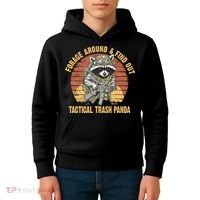 Funny Raccoon Forage Around & Find Out Tactical Trash Panda Kids Hoodie thumb 4