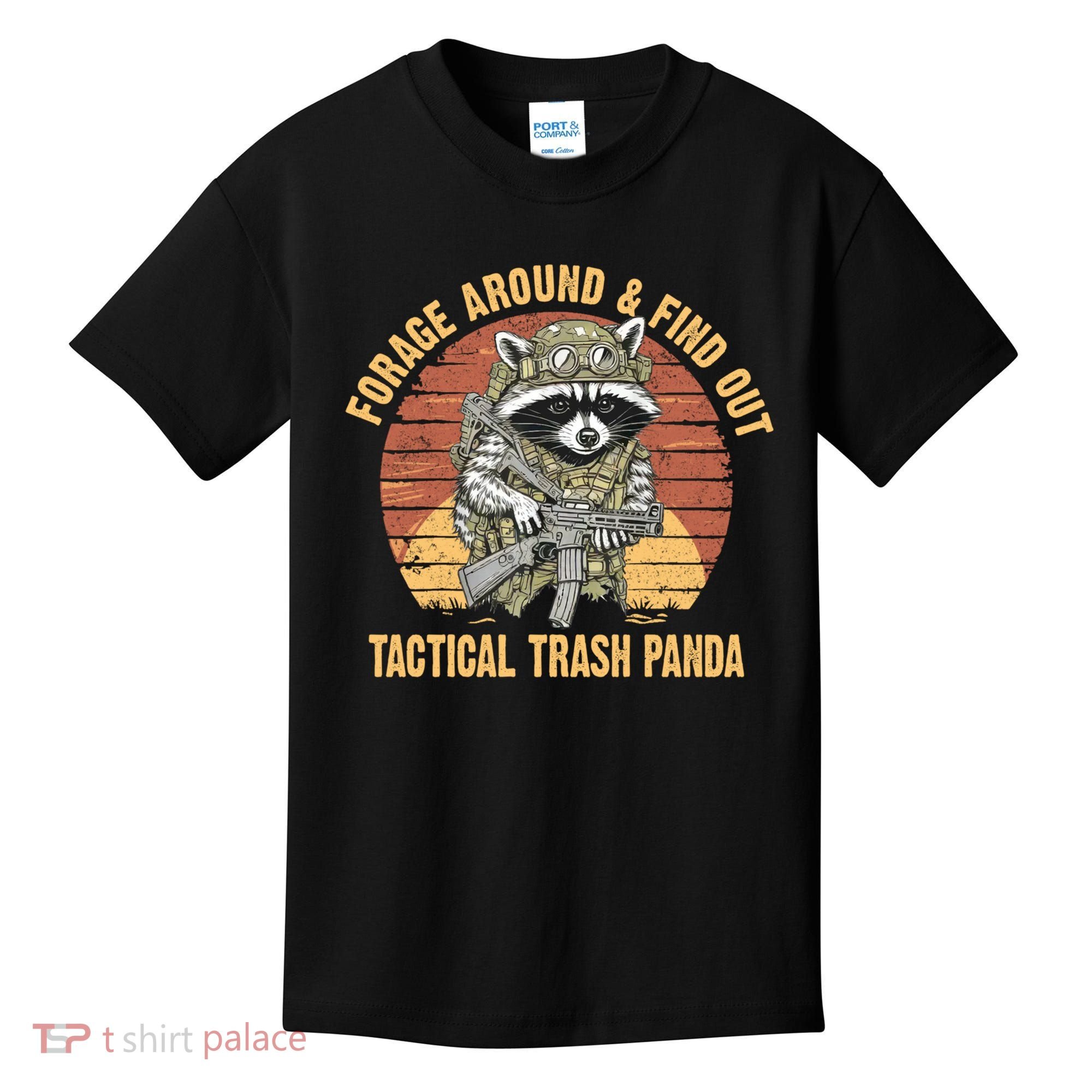 Funny Raccoon Forage Around & Find Out Tactical Trash Panda Kids T-Shirt