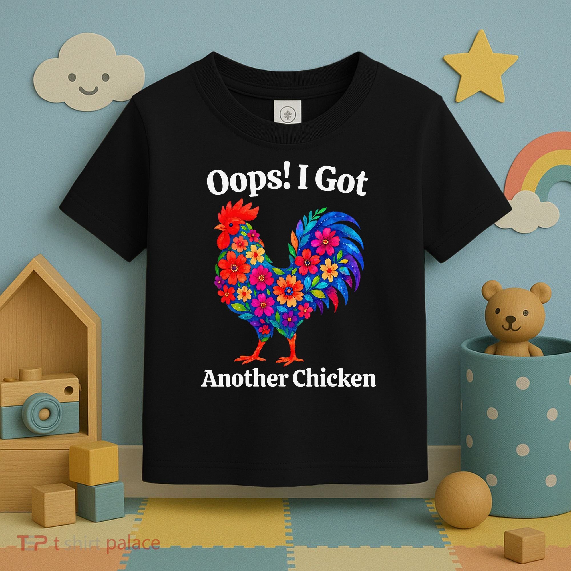 Floral Rooster Farm Animal Funny Oops I Got Another Chicken Toddler T-Shirt