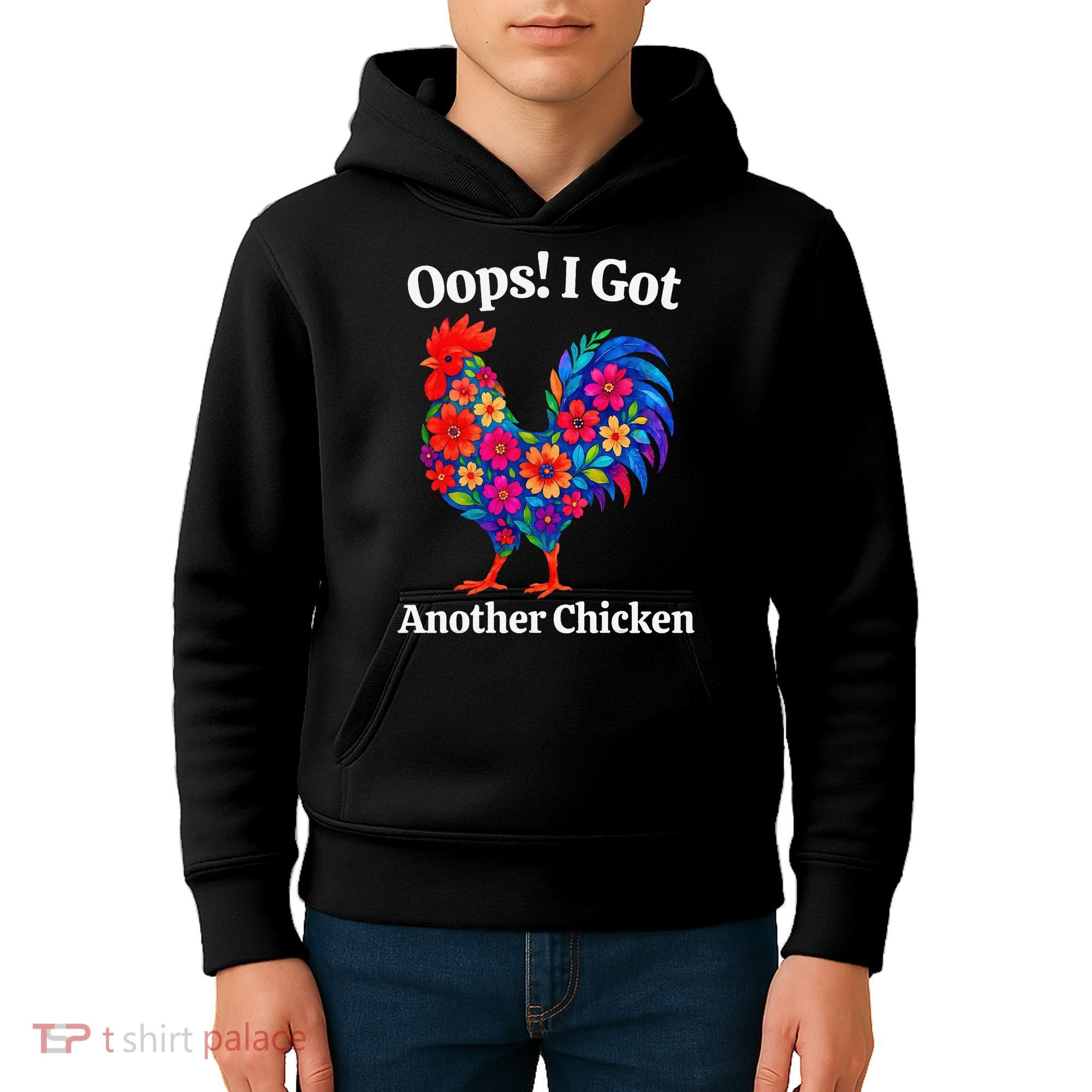 Floral Rooster Farm Animal Funny Oops I Got Another Chicken Kids Hoodie
