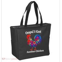 Floral Rooster Farm Animal Funny Oops I Got Another Chicken Tote Bag thumb 2