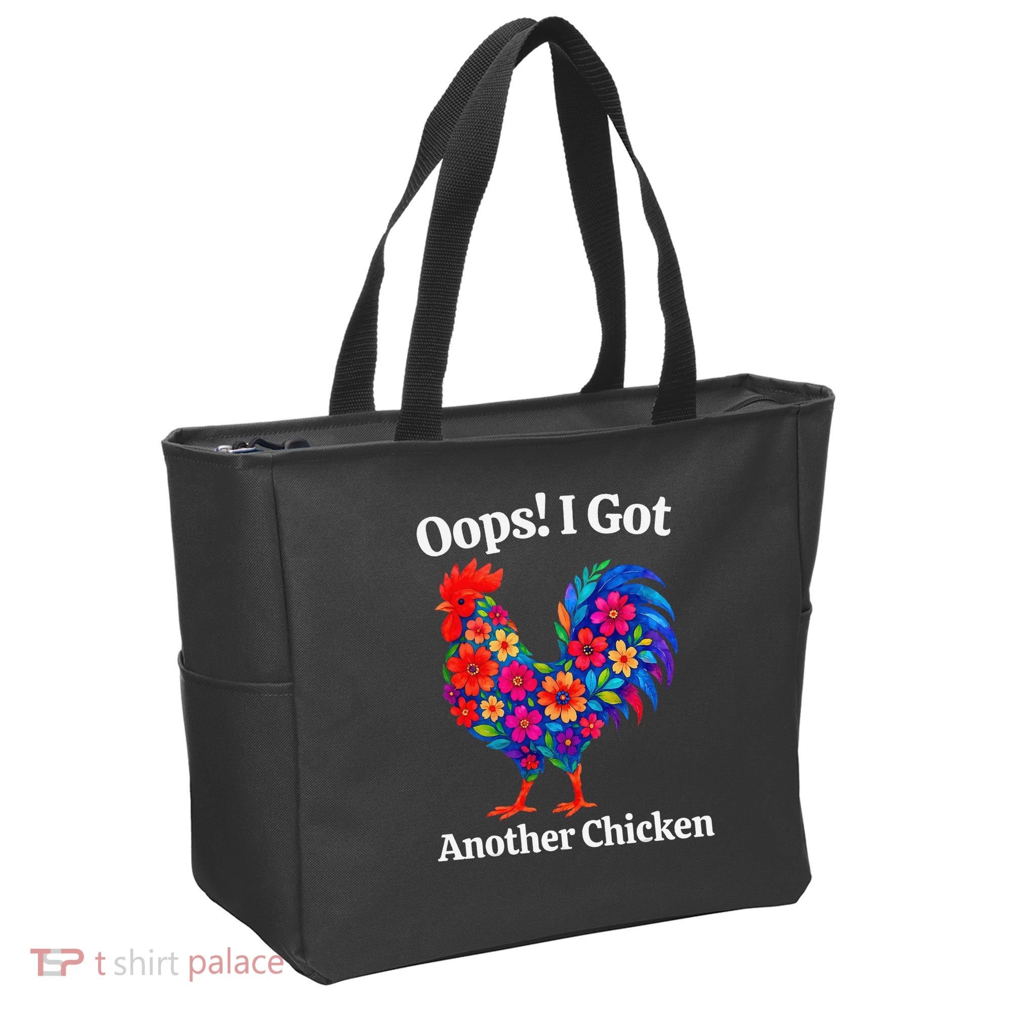 Floral Rooster Farm Animal Funny Oops I Got Another Chicken Tote Bag