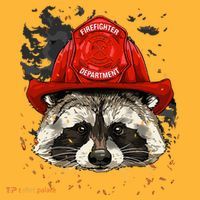 Firefighter Raccoon Fire Department Fireman Trash Panda Pom Pom 12in Knit Beanie thumb 2