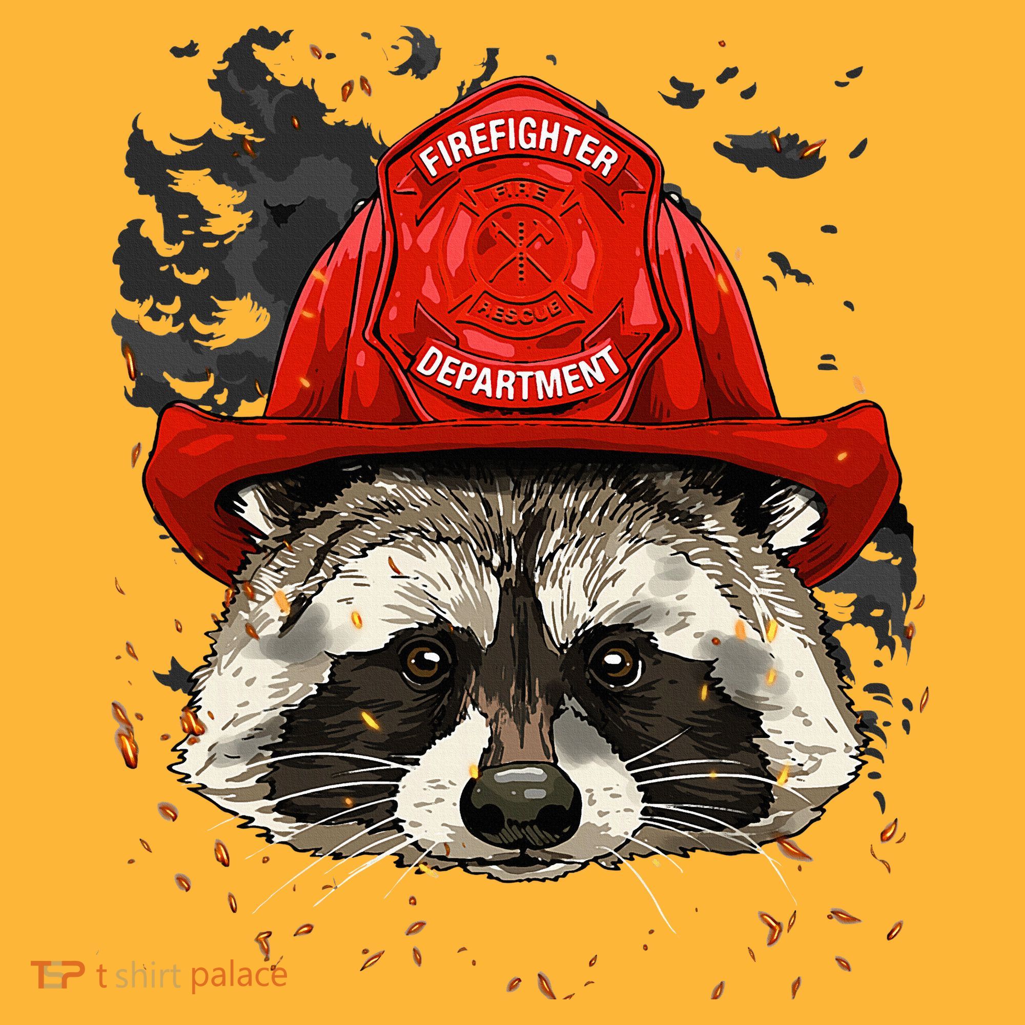 Firefighter Raccoon Fire Department Fireman Trash Panda Pom Pom 12in Knit Beanie