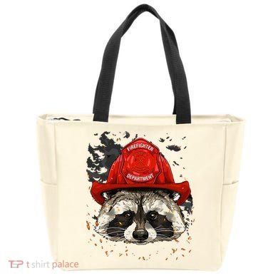 Firefighter Raccoon Fire Department Fireman Trash Panda Tote Bag