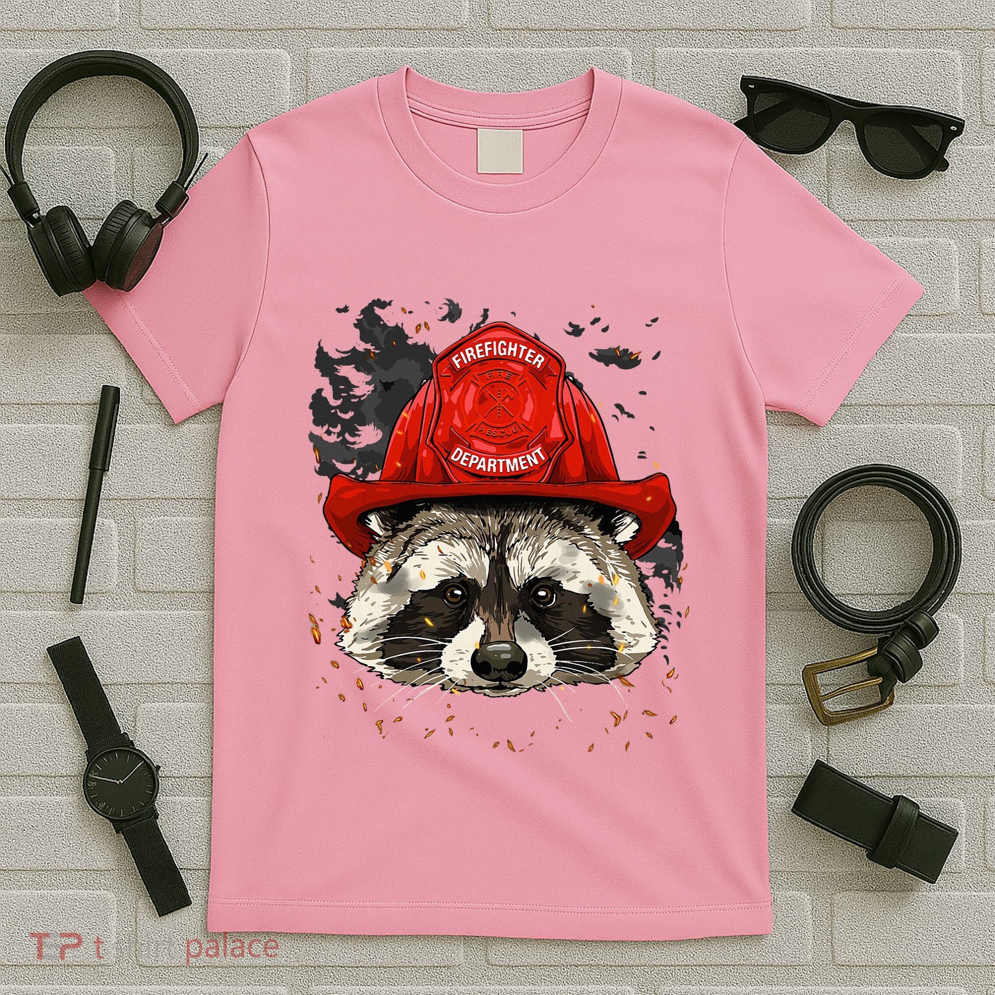 Firefighter Raccoon Fire Department Fireman Trash Panda T-Shirt