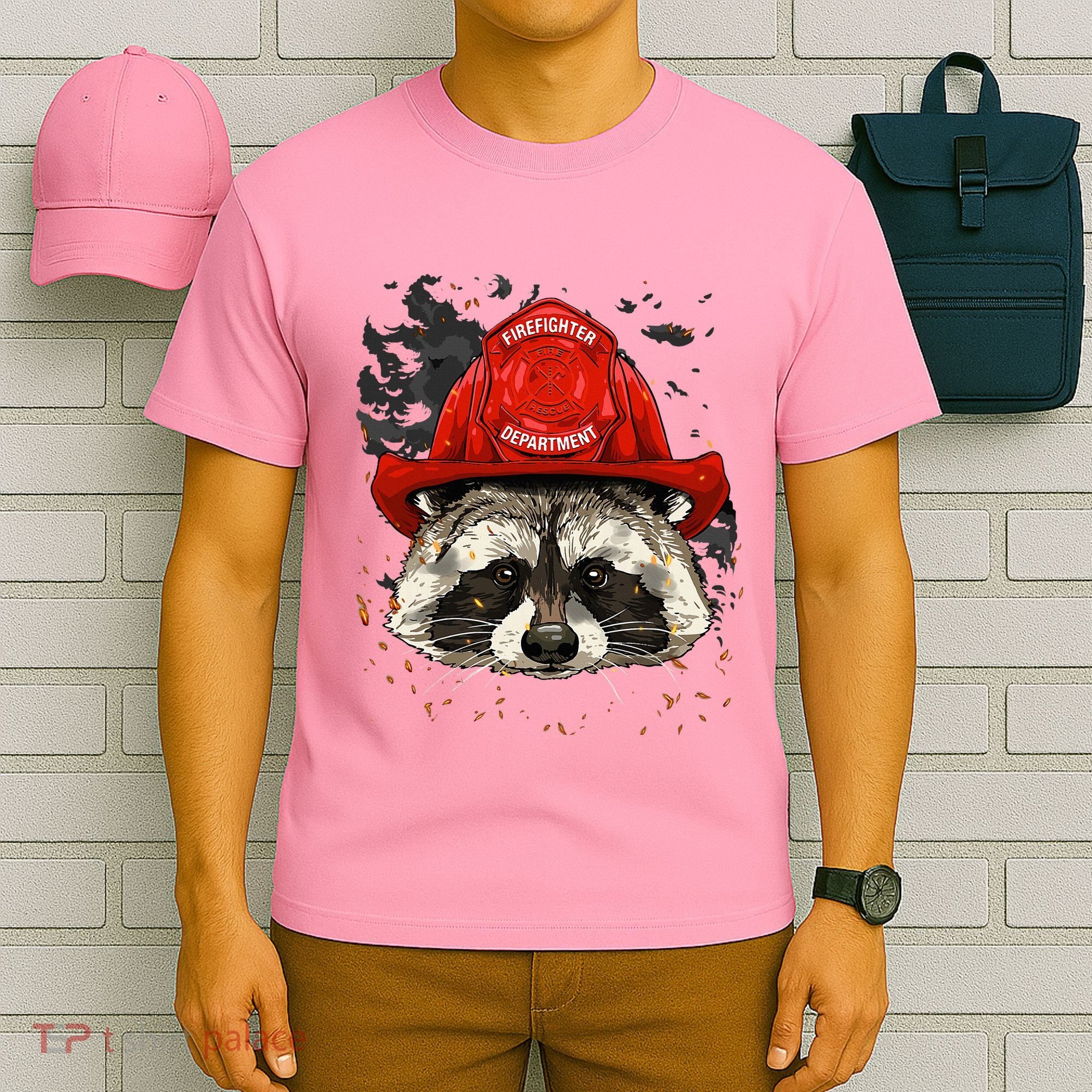 Firefighter Raccoon Fire Department Fireman Trash Panda T-Shirt