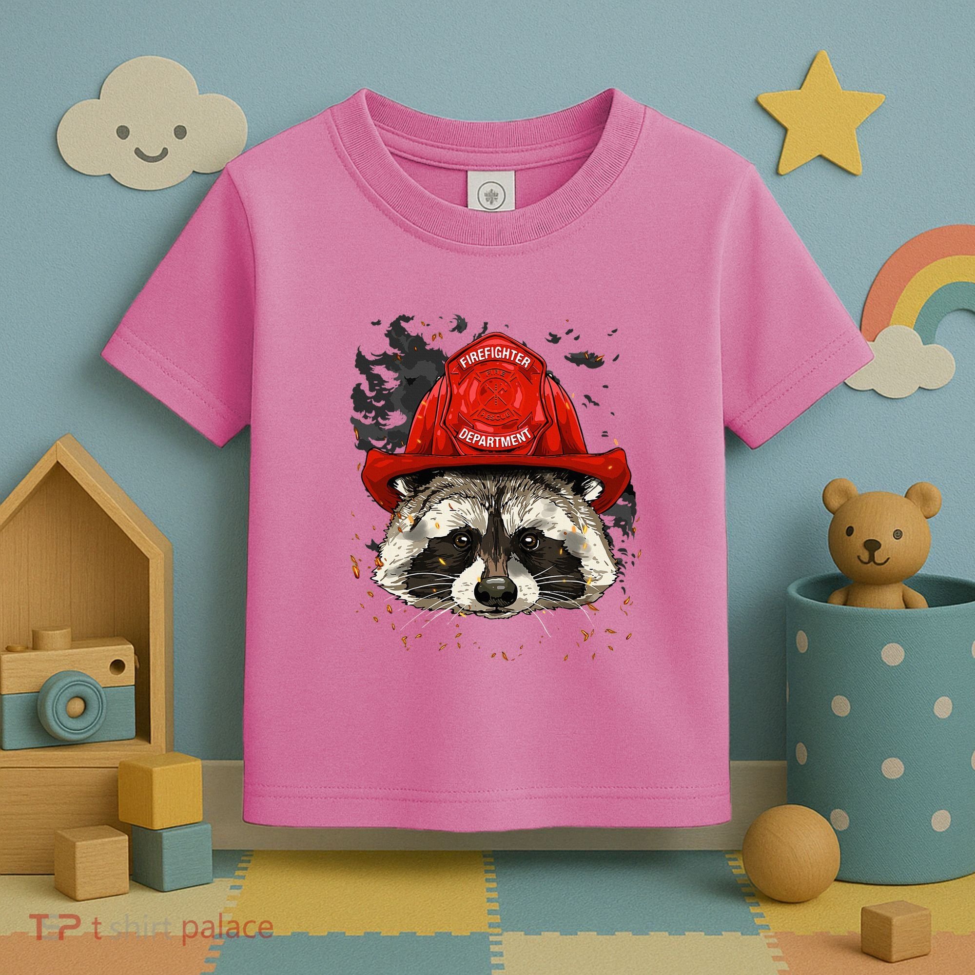 Firefighter Raccoon Fire Department Fireman Trash Panda Toddler T-Shirt