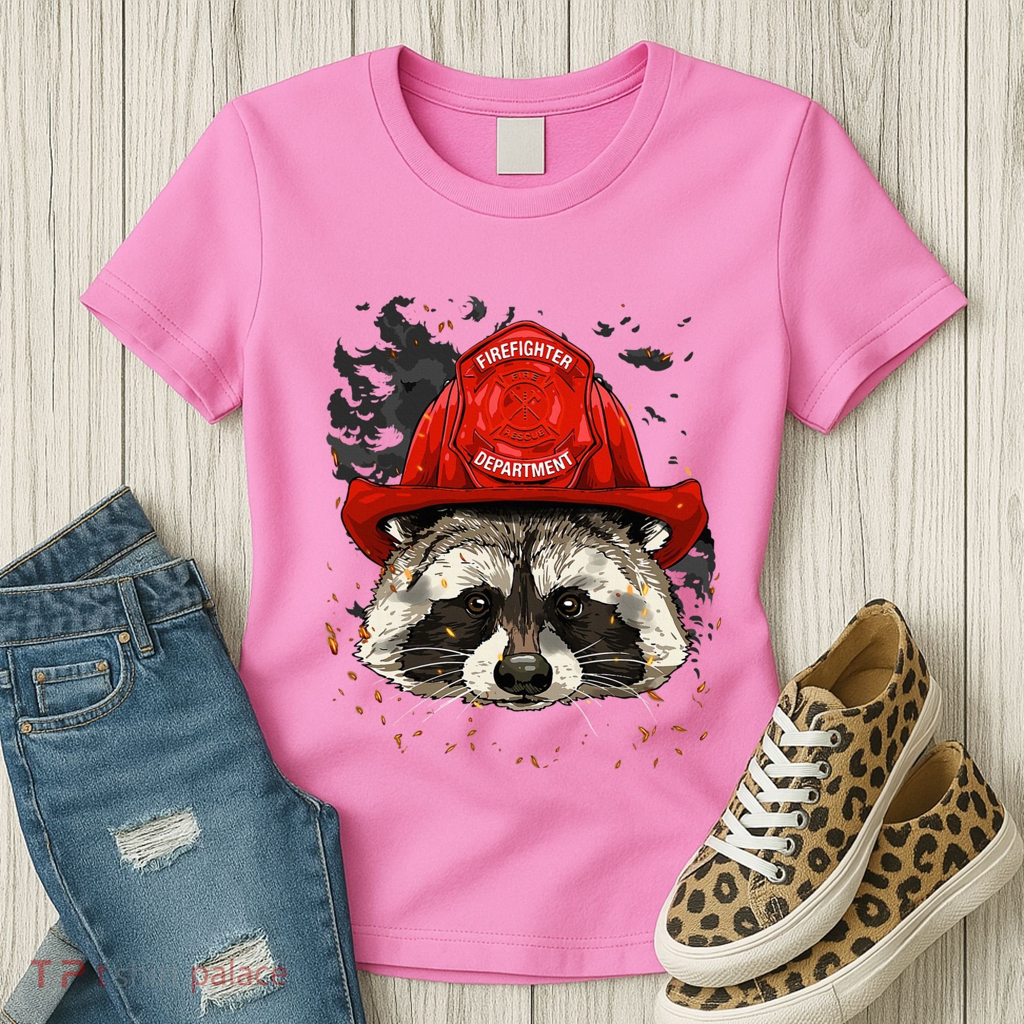 Firefighter Raccoon Fire Department Fireman Trash Panda Women's T-Shirt